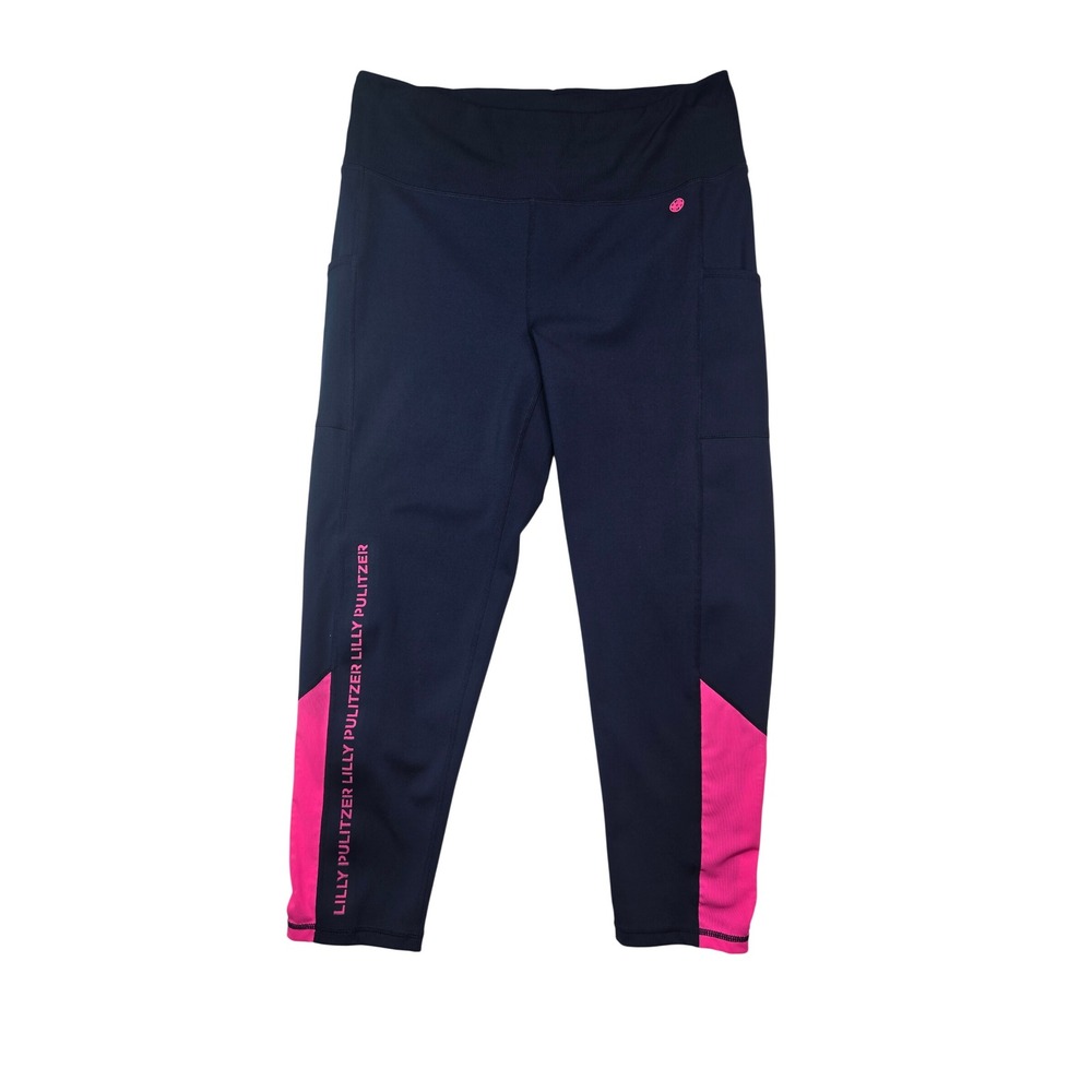 Lilly Pulitzer Luxletic Leggings Womens XL Navy Pink Colorblock Preppy Athletic